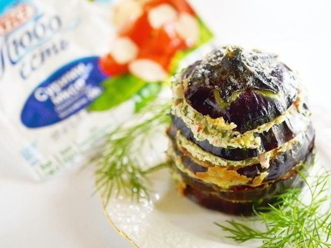 Рецепт баклажанного мильфея с крабовым кремом