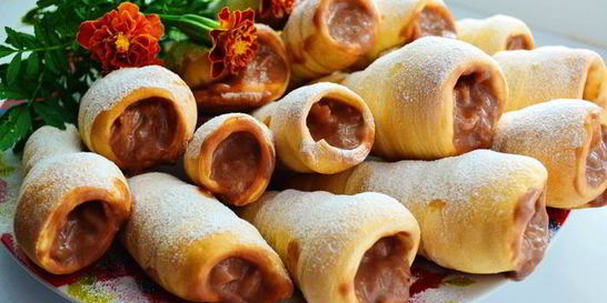 Слоеные трубочки с заварным шоколадно-яблочным кремом