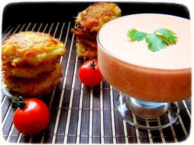 Рецепт мусса из запеченных овощей с картофельными оладьями