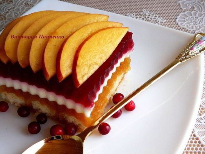 Рецепт персиково-брусничного десерт