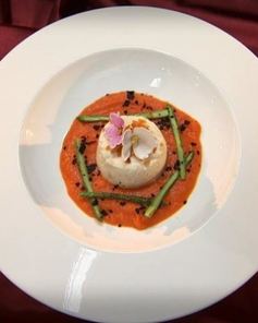 Куриное суфле с апельсиновыми цукатами на морковном пюре