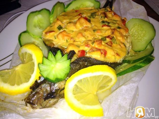 Рецепт сибаса с творожно-сырным суфле и семгой