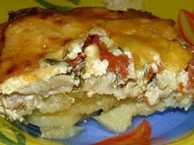 Рецепт картофеля с белой рыбой под сливками