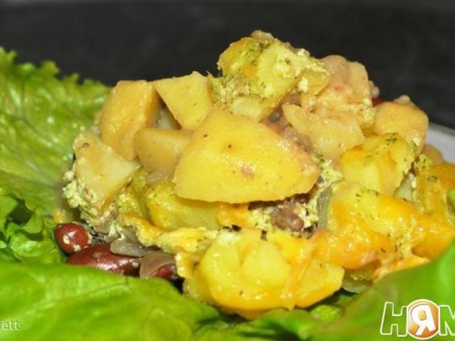 Рецепт картофеля с говядиной, фасолью и опятами