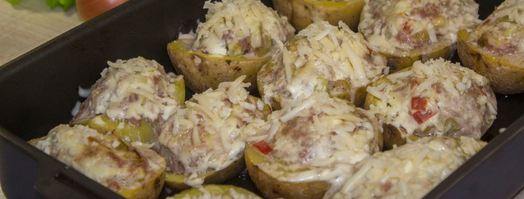 картофельные лодочки в духовке с начинкой фаршем. Шаг 13