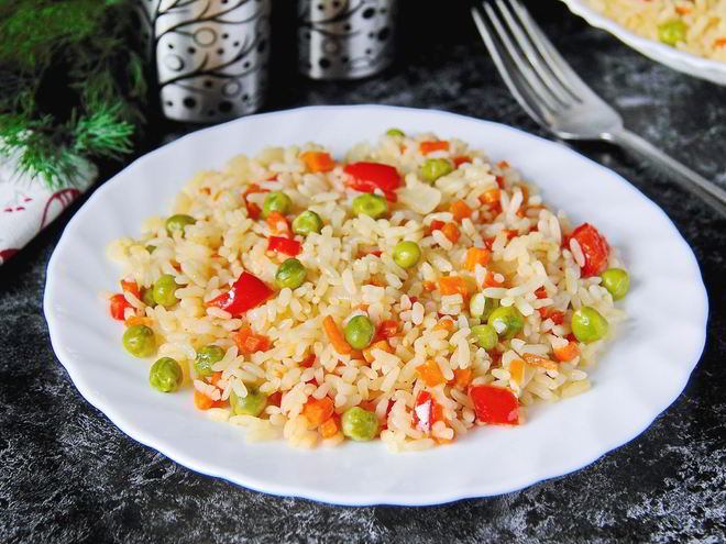 Рецепт риса с горохом и сладким перцем