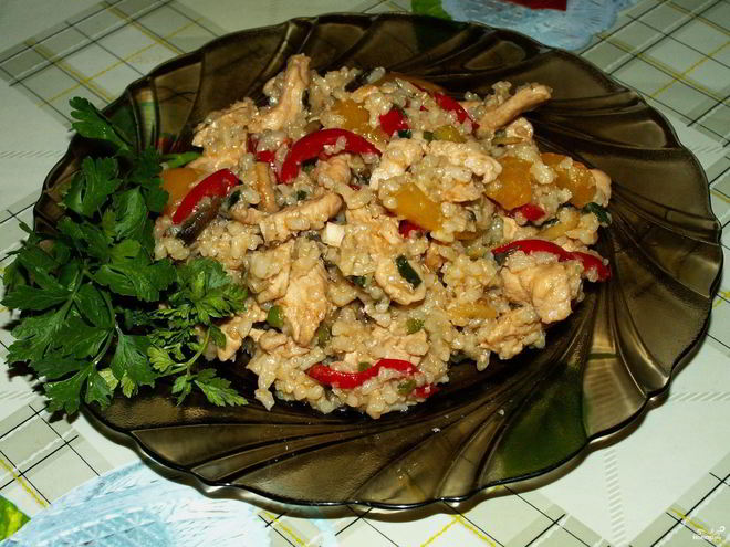 Рецепт риса с грибами и овощами