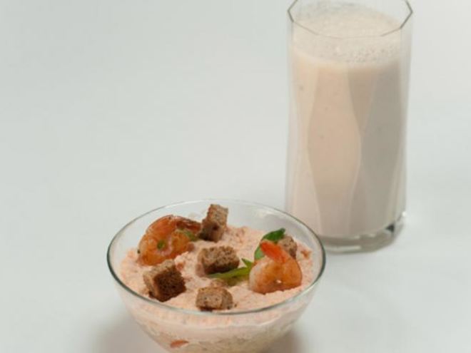 Рецепт риса с кремом из креветок и лосося