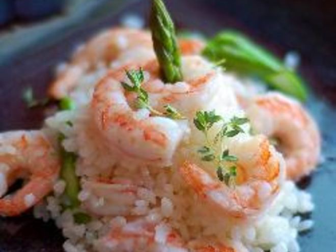 Рецепт риса со спаржей и креветками