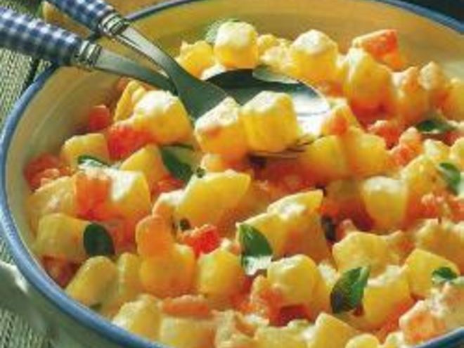 Рецепт сливочного картофеля с помидорами