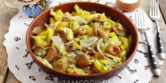 Жареная картошка с солеными грибами