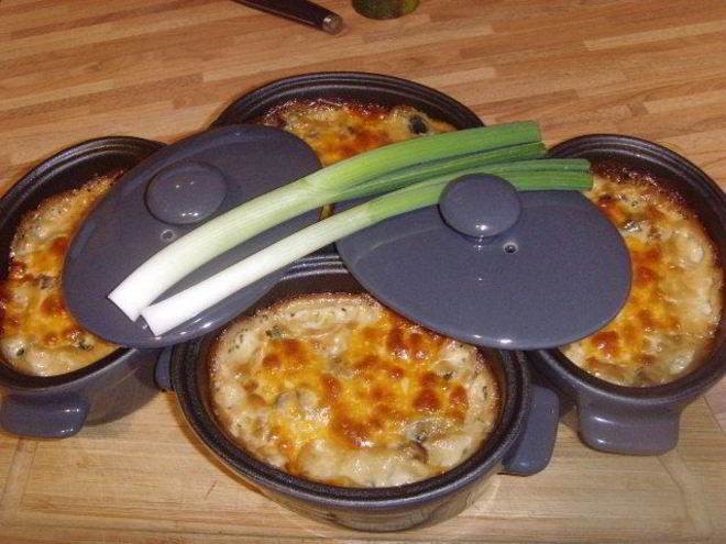 Рецепт грибов с пореем, запеченные под сливочным соусом