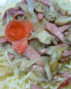 Грибы, жаренные с колбасой