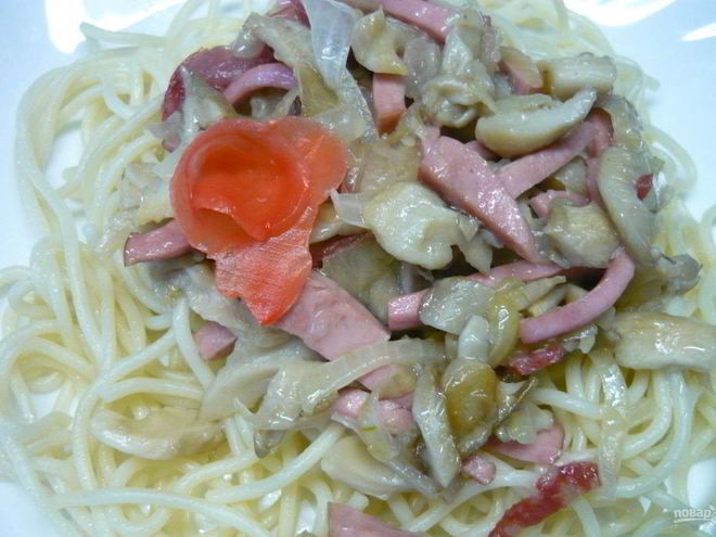 Рецепт грибов, жаренных с колбасой