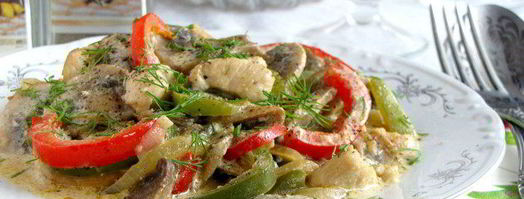 шампиньоны с куриным филе и сладким перцем по-муромски. Шаг 8