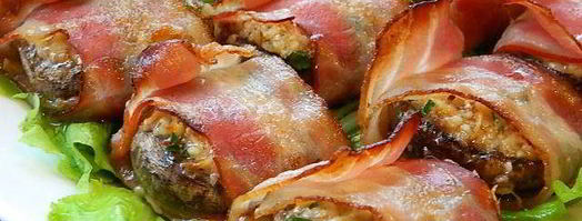 шампиньоны с орехово-сырной начинкой в беконе. Шаг 4