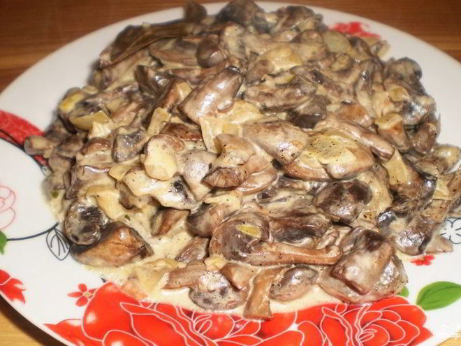 Рецепт вешенок жареных с луком и сметаной