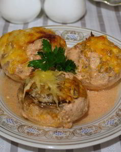 Запеченные грибы с фаршем в духовке