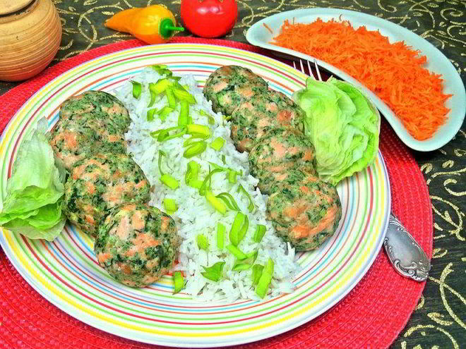 Рецепт котлеток паровых из лосося со шпинатом