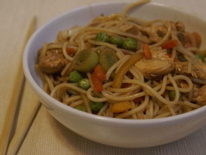 Рецепт лапши с овощами и курицей по-китайски