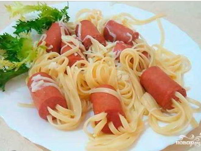 Рецепт лапши с сосисками