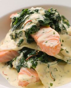 Лазанья с лососем и шпинатом