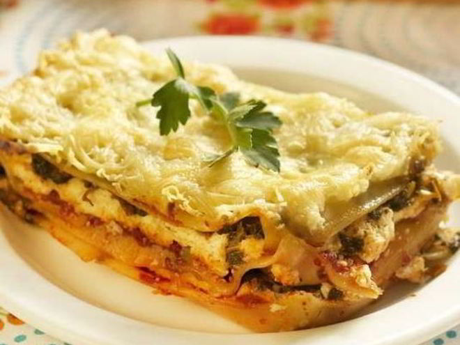 Рецепт лазаний с луком-пореем и шпинатом