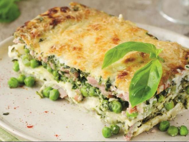 Рецепт лазаний с ветчиной, горошком и творогом