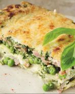 Лазанья с ветчиной, горошком и творогом