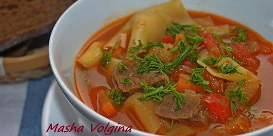 Лазанья-суп с говядиной и овощами