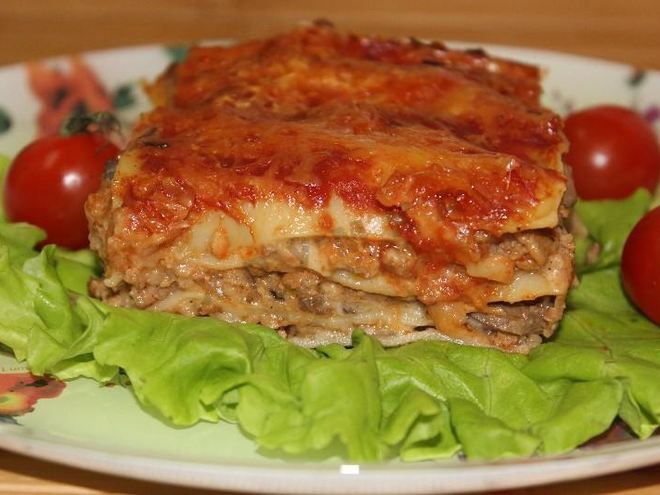 Рецепт мясной лазанья с грибным соусом