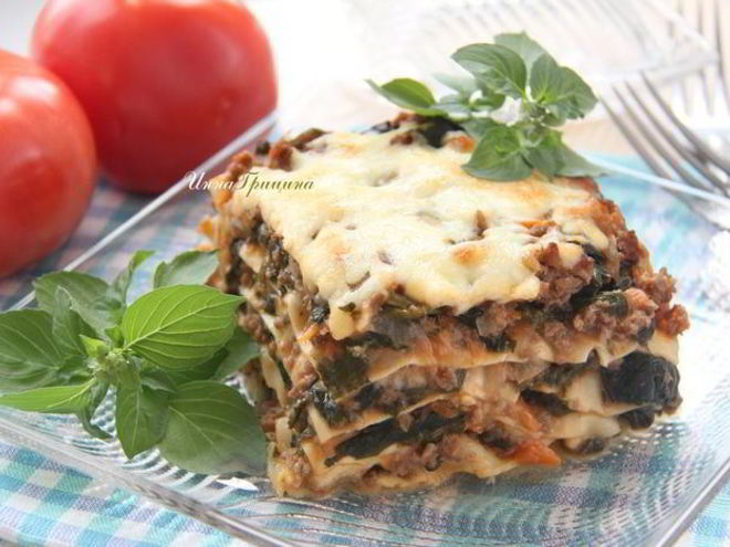 Рецепт мясной лазанья со шпинатом