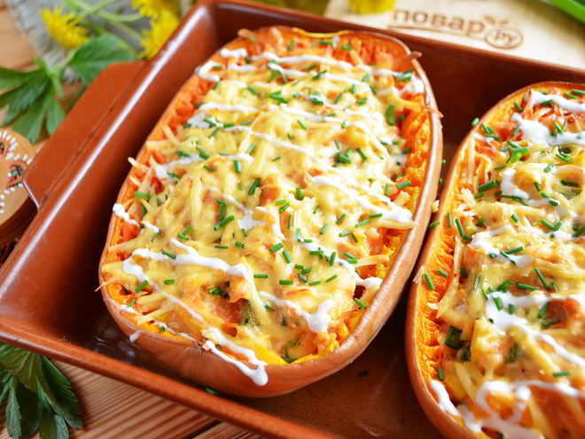 Рецепт фаршированной тыква-спагетти курицей
