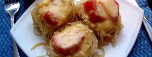 гнезда из спагетти с куриным филе. Шаг 7