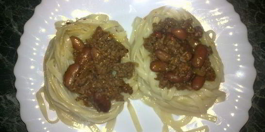 Макароны гнезда с начинкой