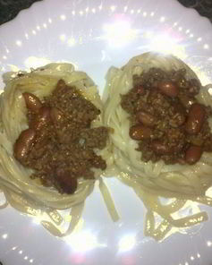 Макароны гнезда с начинкой