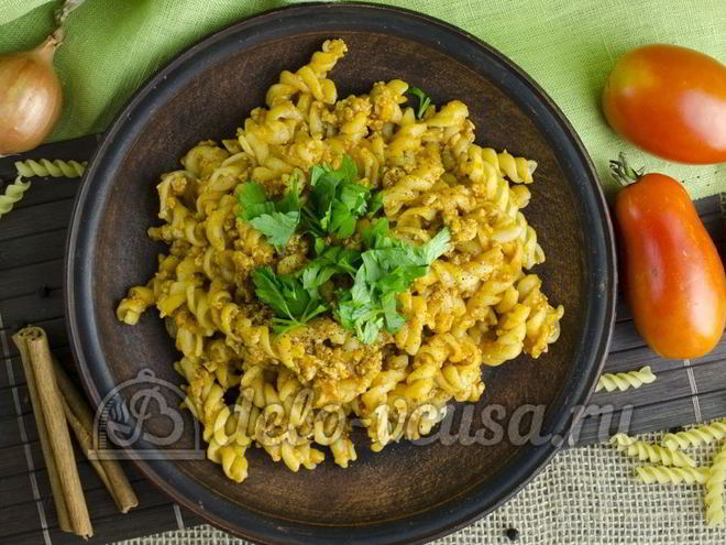 Рецепт макарон с фаршем и корицей