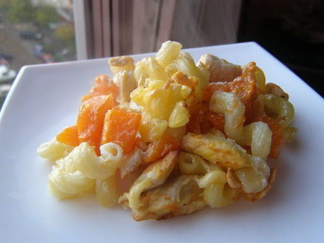 Рецепт макарон с курицей и тыквой