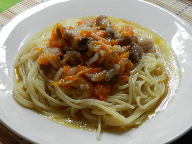 Рецепт макарон со свининой в мультиварке