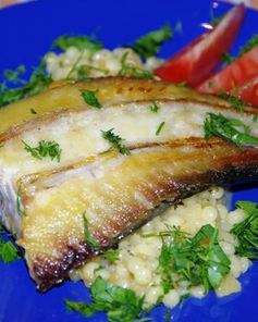 Осетр жаренный и паста с тыквой по-итальянски