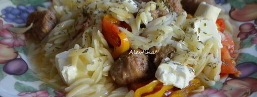 паста орзо с колбасой, томатами и сладким перцем. Шаг 4