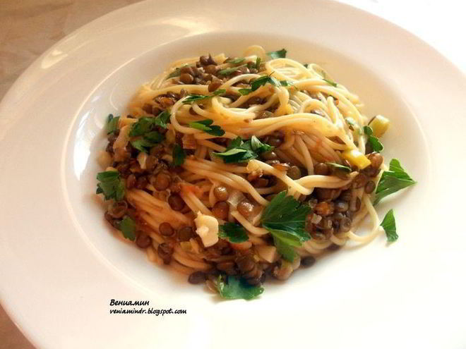 Рецепт пасты с чечевицей, пореем и тимьяном