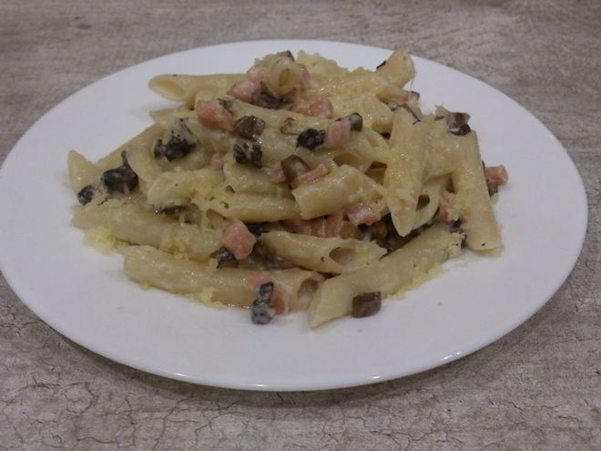 Рецепт пасты с грибами и ветчиной