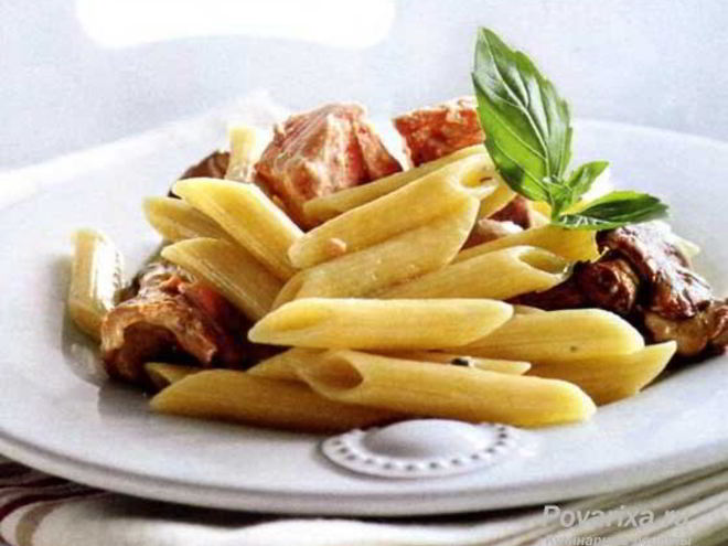 Рецепт пасты с лососем, грибами и сыром