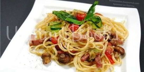 Паста с шампиньонами и окороком