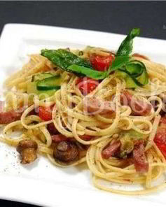 Паста с шампиньонами и окороком