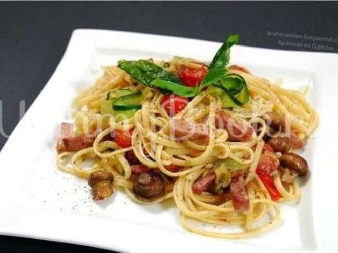 Рецепт пасты с шампиньонами и окороком