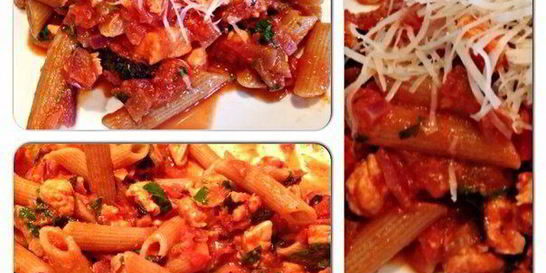 Паста с томатами и лососем