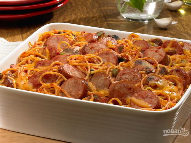 Рецепт спагетти с сосиской