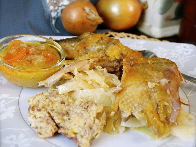 Рецепт фаршированной цесарки с капустой